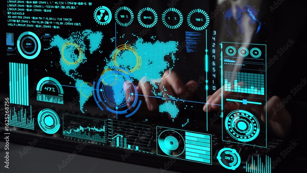 Fototapeta premium Connection network visualization showing global connection, network communication, digital connection analytic. Connect networks tool support real-time insight and improve connection system. Thunk
