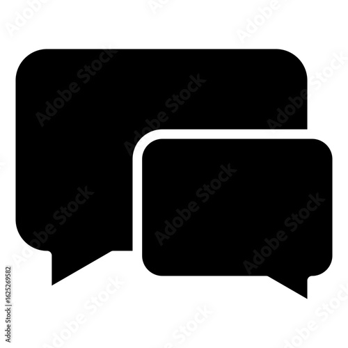 Chat Bubble Glyph Black Silhouette Icon Design Vector - Two overlapping speech bubbles representing communication or live chat