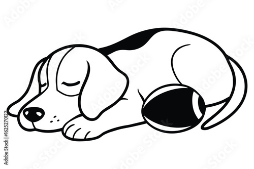 Cute cartoon beagle dog sleeping peacefully with a ball