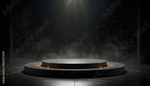 Elegant circular stage illuminated by a soft spotlight, perfect for showcasing a product or highlighting an achievement