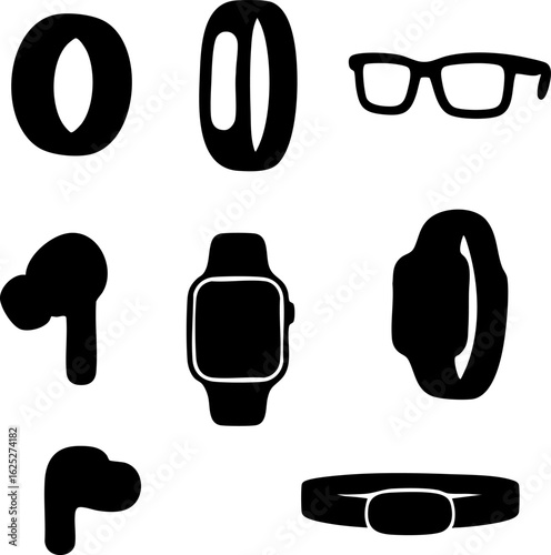 Wearable Technology Icon Set - Smart Devices Silhouette