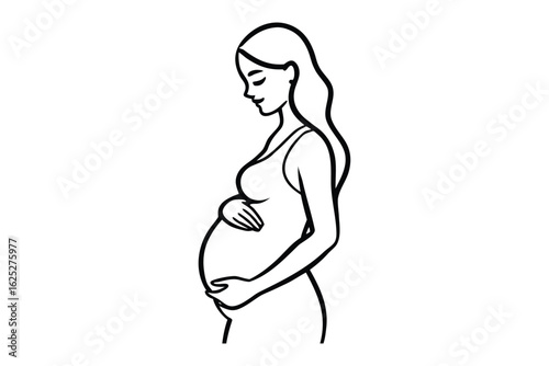 Elegant line art of a pregnant woman holding her belly