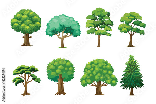 Vibrant Trees: An array of different lush green trees in various shapes and styles. Capture the essence of nature's botanical diversity