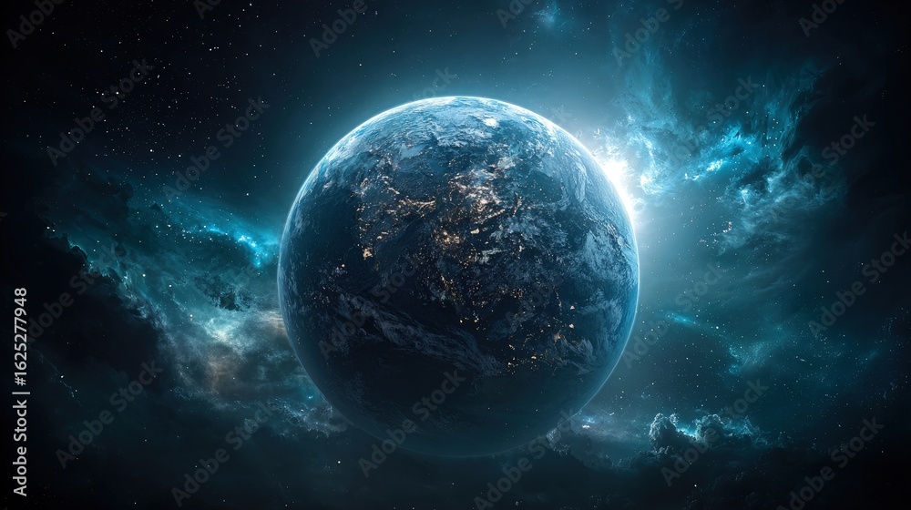 Fototapeta premium Blue Planet In Cosmic Space