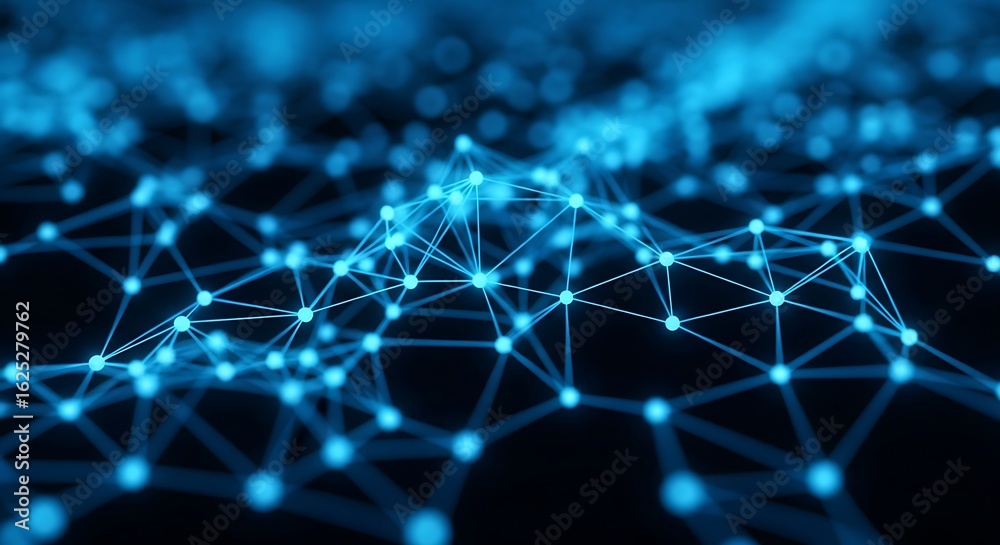 Obraz premium Abstract blue network of nodes and connections for data science and technology