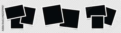 Arrangements of Blank Photo Frames with White Borders on Checkered Backdrop