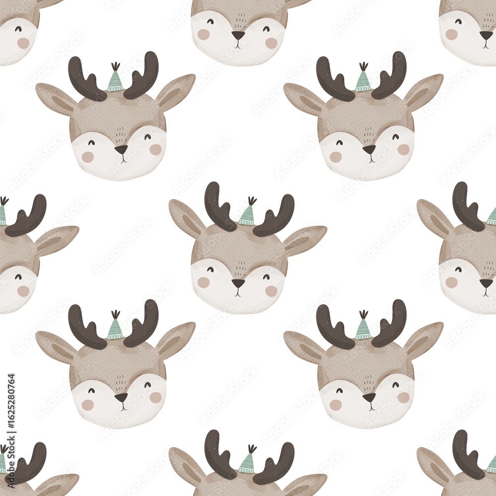 Obraz premium holiday seamless pattern with deer, decor elements. Merry Christmas. Colorful illustration, flat style. design for fabric, print, wrapper