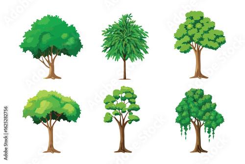 Verdant Trees Showcase: A captivating display of vibrant trees, each with unique foliage, standing as symbols of life, growth, and the beauty of nature.