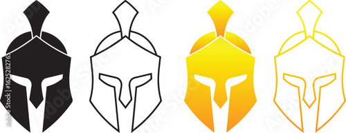 spartan helmet icon in flat, line style set vector