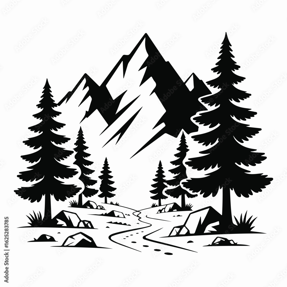 Obraz premium Mountain Landscape with Pine Trees and Trail