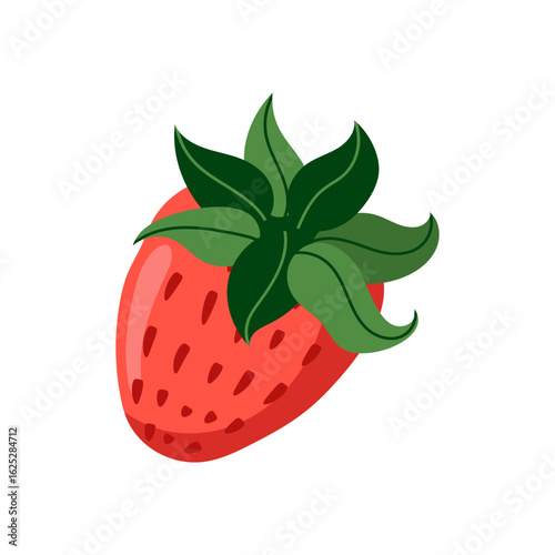 Strawberry single icon on white background. Red strawberry with leaves on white background. Juicy summer berry. Vector illustration.