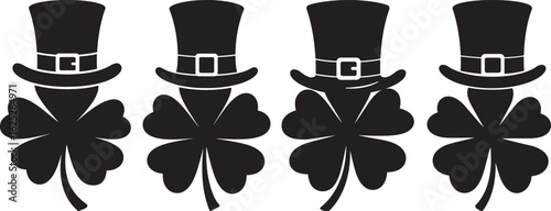 Four irish shamrock and leprechaun hat silhouette
