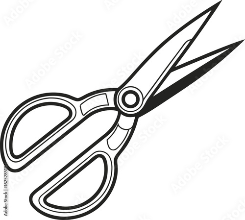Stainless steel sharp metal scissors with plastic handle isolated on a white background