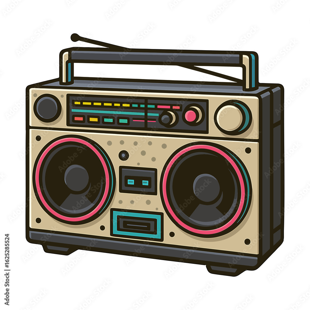 Fototapeta premium 1980s Retro Boombox Vector – Vintage Music Player Illustration on White (3)