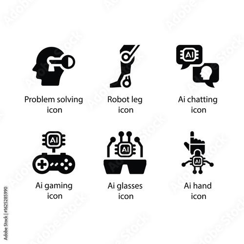 Problem solving, Robot leg, Ai chatting, Ai gaming, Ai glasses, Ai hand, icon