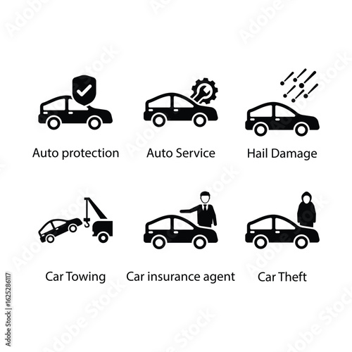 Auto protection, Auto Service, Hail Damage, Car Towing, Car insurance agent, Car Theft, icon