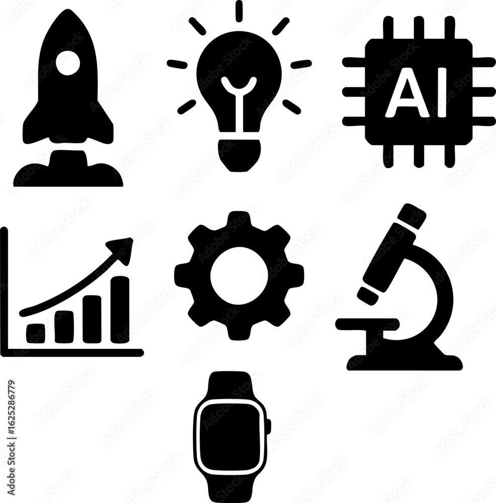 Fototapeta premium Innovation and Technology Icon Set - Black Glyph Symbols