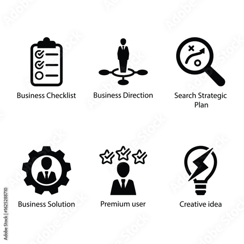 Business Checklist, Direction, Search Strategic Plan, Solution, Premium user, Creative idea, icon