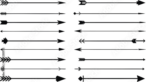 Sixteen Black Arrows in Two Columns Pointing Right on White Background direction