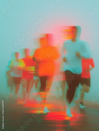Group of runners in digital motion blur - running poster background