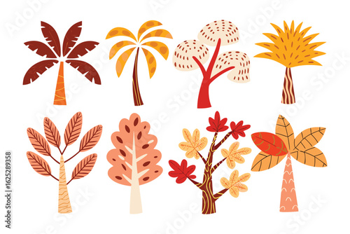 Illustrated Foliage Collection: A vibrant set of meticulously illustrated trees, showcasing diverse botanical forms and a rich palette of autumnal hues.