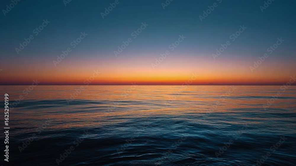 Obraz premium Minimalist ocean sunset smooth horizon line gradient of warm hues meeting deep blue beautiful and tranquil
