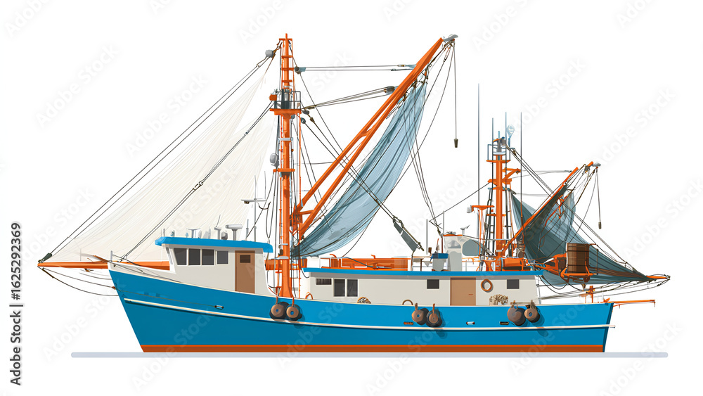 Realistic fishing boat illustration 