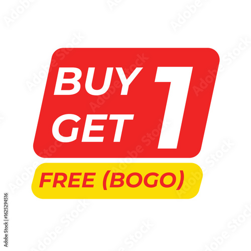 Buy 1 Get 1 Free (BOGO) text isolated on white background