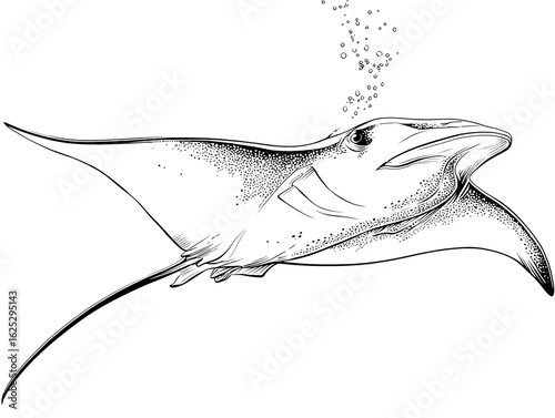 black and white manta ray swimming clip art preview
