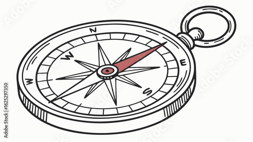 Hand drawn compass pointing direction for navigation and exploration