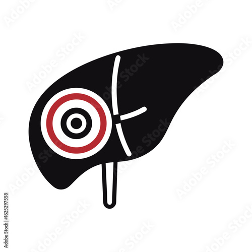 Black liver organ icon with red and white target symbol