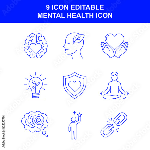 Mental health icon set vector illustration for wellness and mindfulness design and psychological support graphic 1 on transparent background