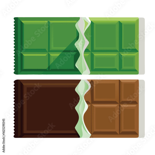 Green and brown chocolate bars with mint filling vector