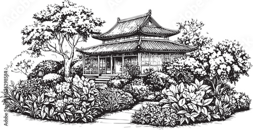 Zen Garden: Hand-Drawn Japanese House