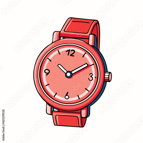 Coral wrist watch with blue accents and white dial vector