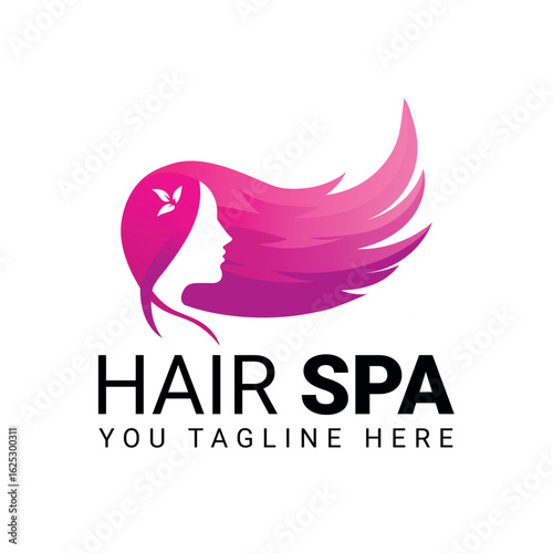 Hair Spa modern logo design of a Woman with Flowing Hair