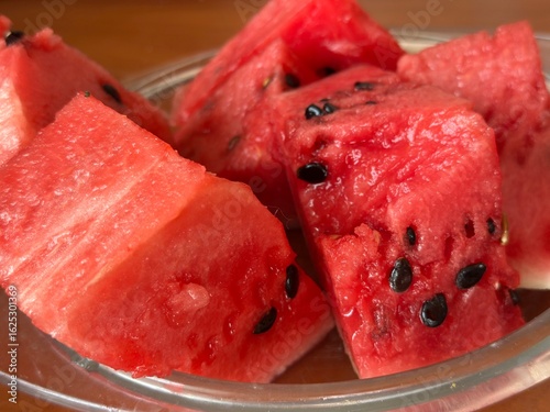 Fresh watermelon slices in macro view