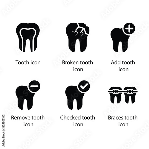 Tooth, Broken, Add tooth, Remove, Checked tooth, Braces tooth
