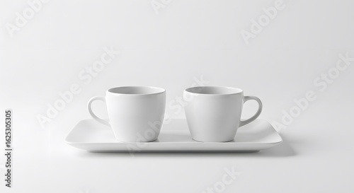 Wallpaper Mural Minimalist White Ceramic Cups on Tray with Clean Background Torontodigital.ca