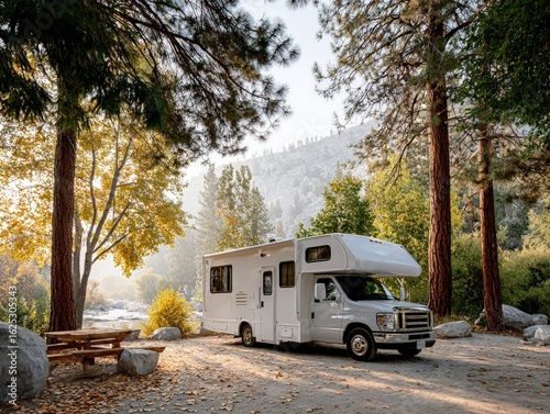 Motorhome in Scenic Autumn Landscape: A Journey of Freedom and Exploration