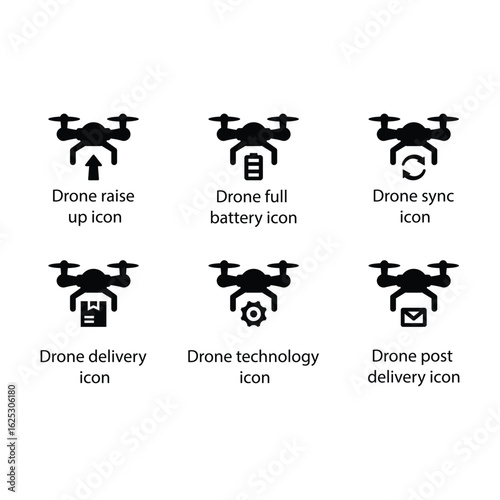 Raise up, full battery, sync, delivery, technology, post delivery, drone icon