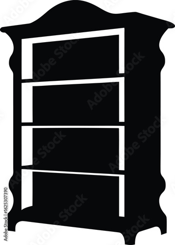black bookcase silhouette on white background