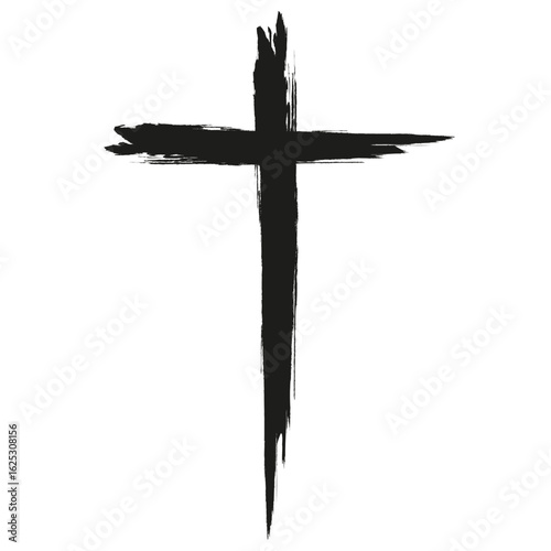 Cross icon. Black brush stroke. Christian religious symbol. Vector faith shape. EPS 10.