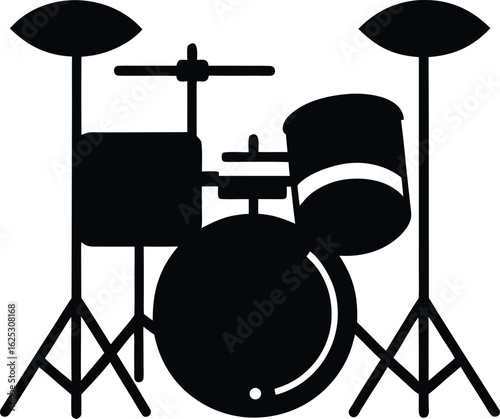 black drum set silhouette on white background
