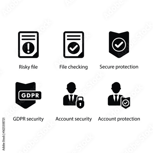 Risky file, File checking, Secure protection, GDPR security, Account security, Account protection, icon