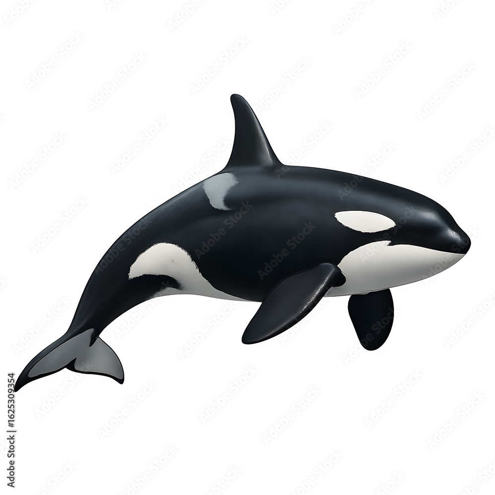 Fototapeta premium Orca Whale in Dynamic Pose, Black and White Markings, Side View