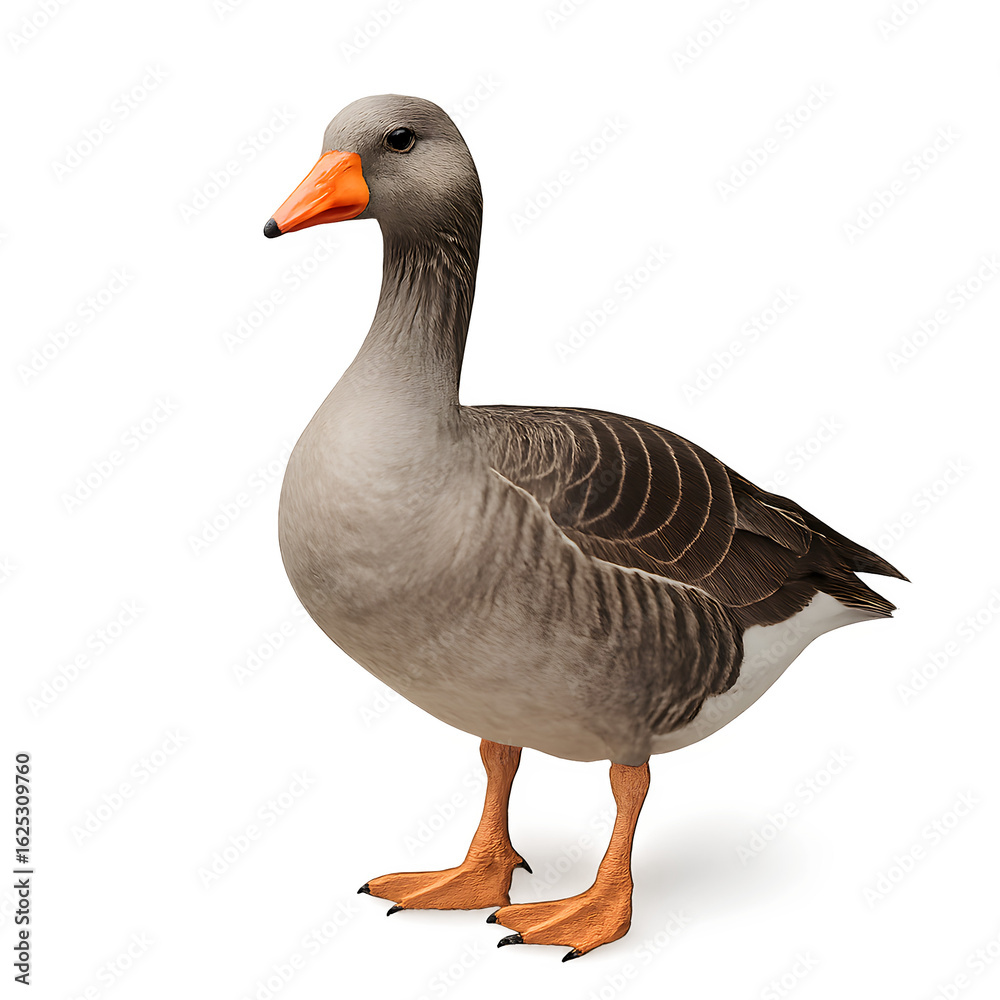 Obraz premium Standing Greylag Goose with Orange Beak and Feet on Transparent Background