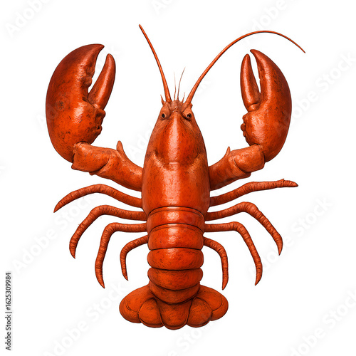 Overhead View of a Vivid Orange Lobster with Raised Claws