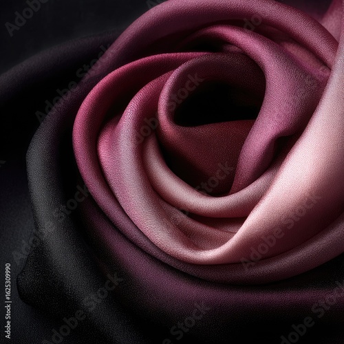 Close-up of a draped, silk-like fabric with a rich ombre effect