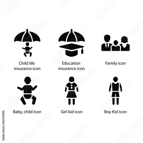 Long term care, Family health insurance, Disability insurance, Baby, child, home insurance, icon